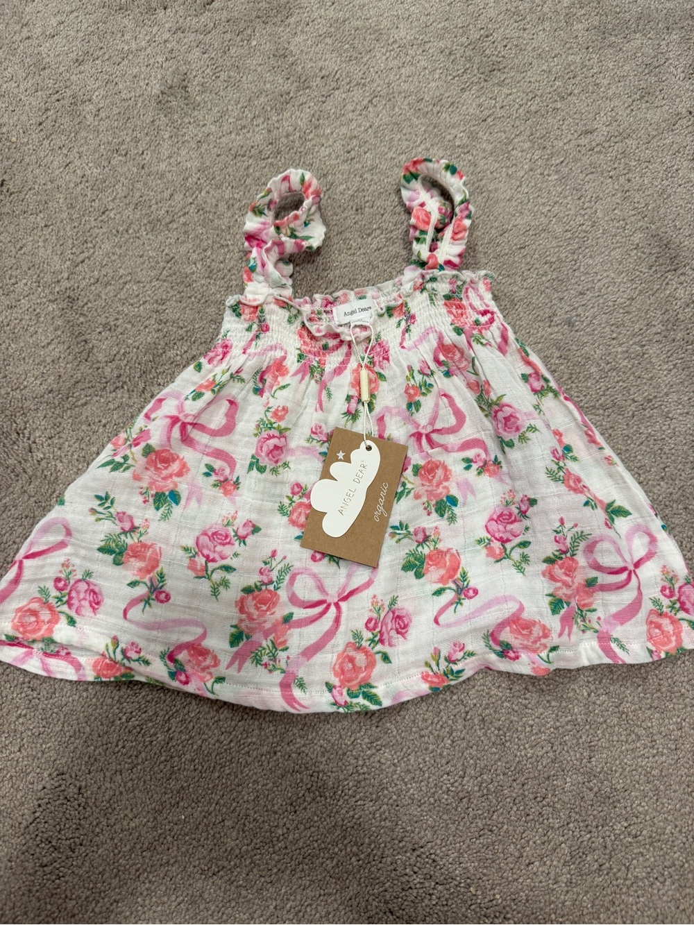 Floral Ruffle Strap 3T top  - Pink & Green